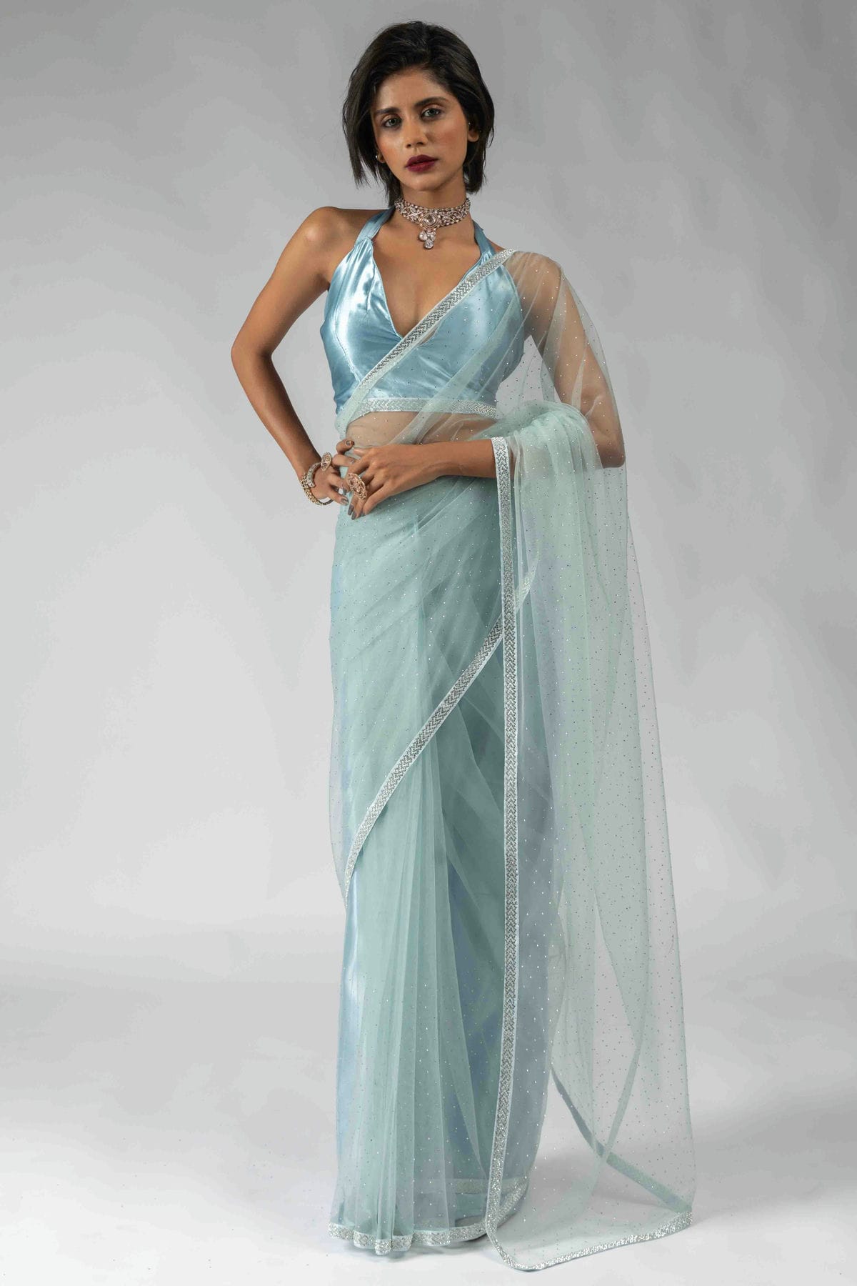 Sky Blue Colour Net Ready To Wear Saree VSSD1122055