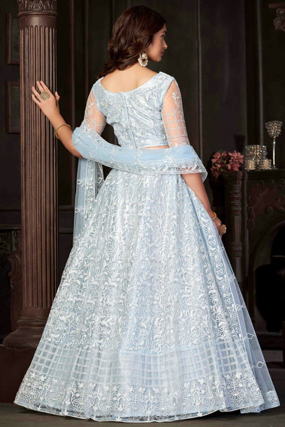 Sky Blue Colour Net Semi Stitched Lehenga Choli VSLC1170056