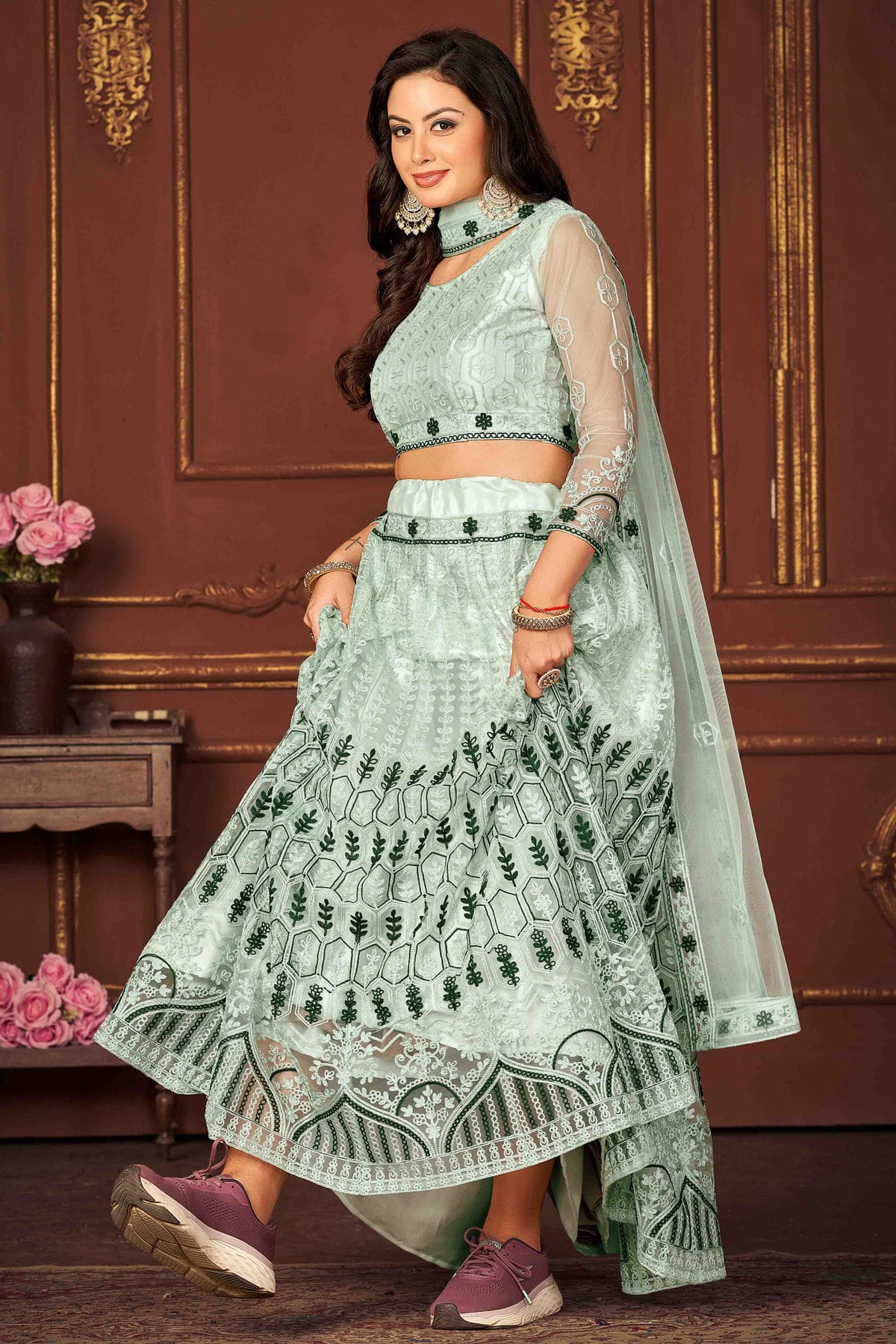 Sky Blue Colour Net Semi Stitched Lehenga Choli VSLC1170067