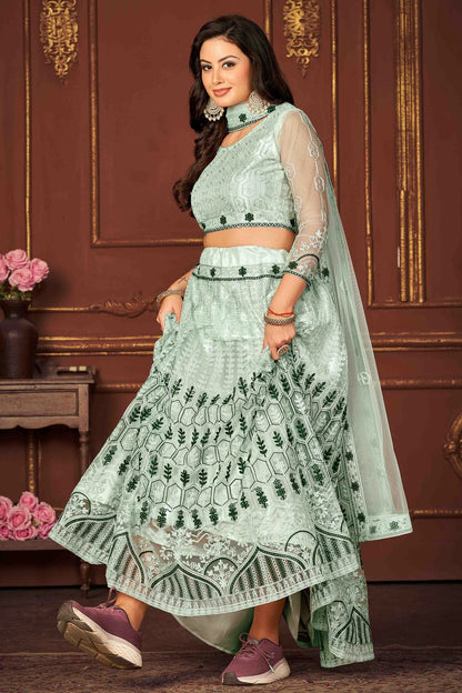 Sky Blue Colour Net Semi Stitched Lehenga Choli VSLC1170067