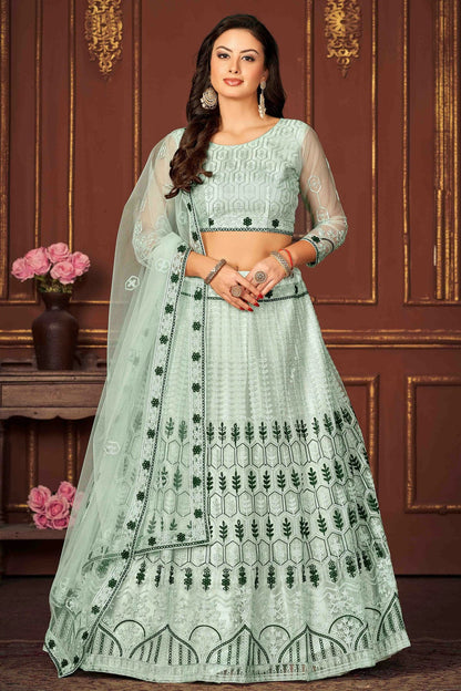 Sky Blue Colour Net Semi Stitched Lehenga Choli VSLC1170067
