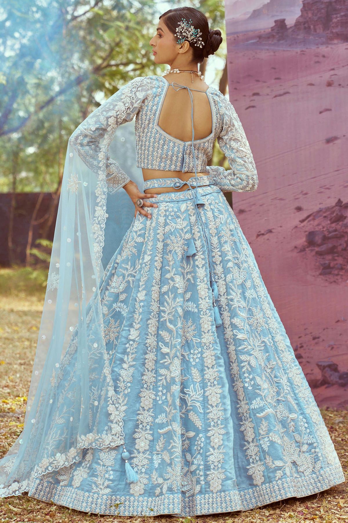 Sky Blue Colour Organza Embroidery Lehenga Choli VSLC1111397