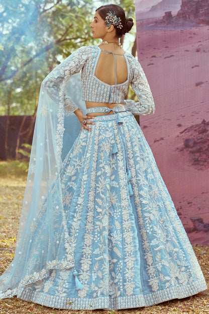 Sky Blue Colour Organza Embroidery Lehenga Choli VSLC1111397