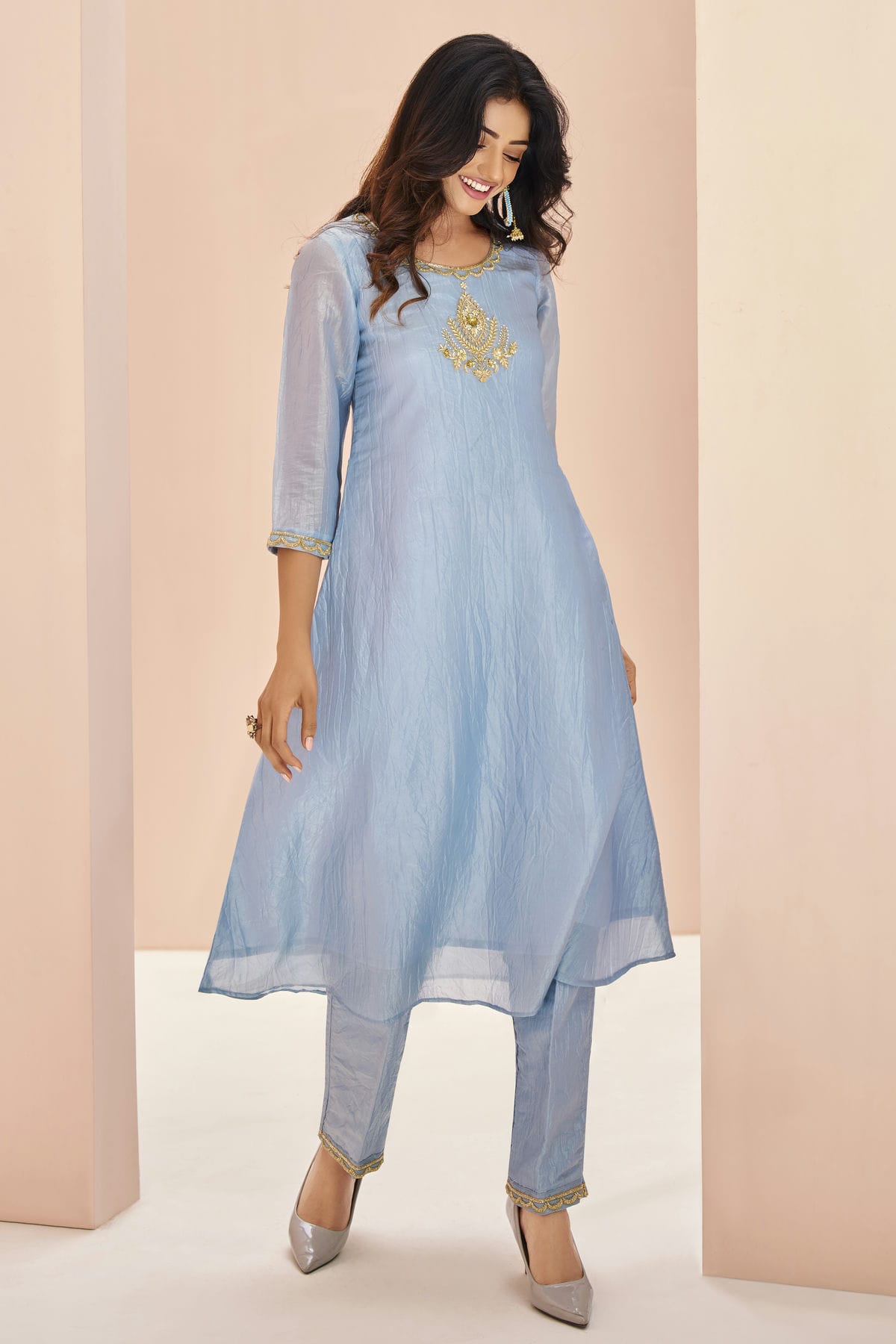 Sky Blue Colour Organza Indo Western Dress VSTP1080924