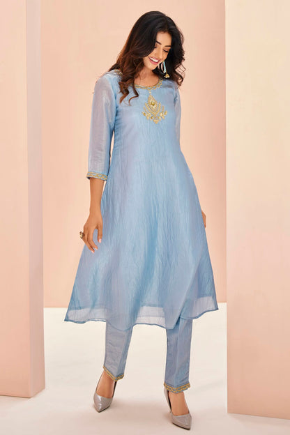 Sky Blue Colour Organza Indo Western Dress VSTP1080924