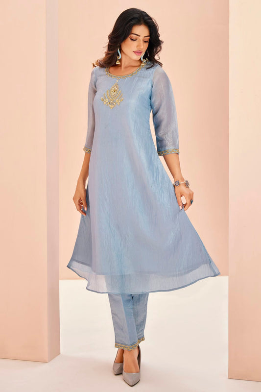 Sky Blue Colour Organza Indo Western Dress