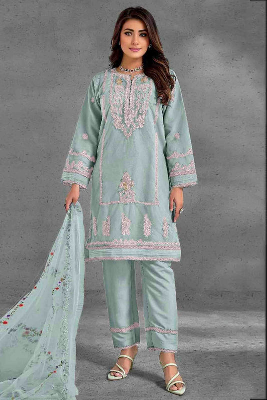 Sky Blue Colour Organza Pakistani Suit VSSM1140819