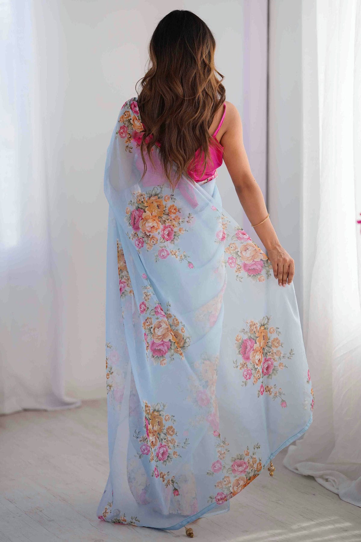 Sky Blue Colour Organza Printed Saree VSSD1113842