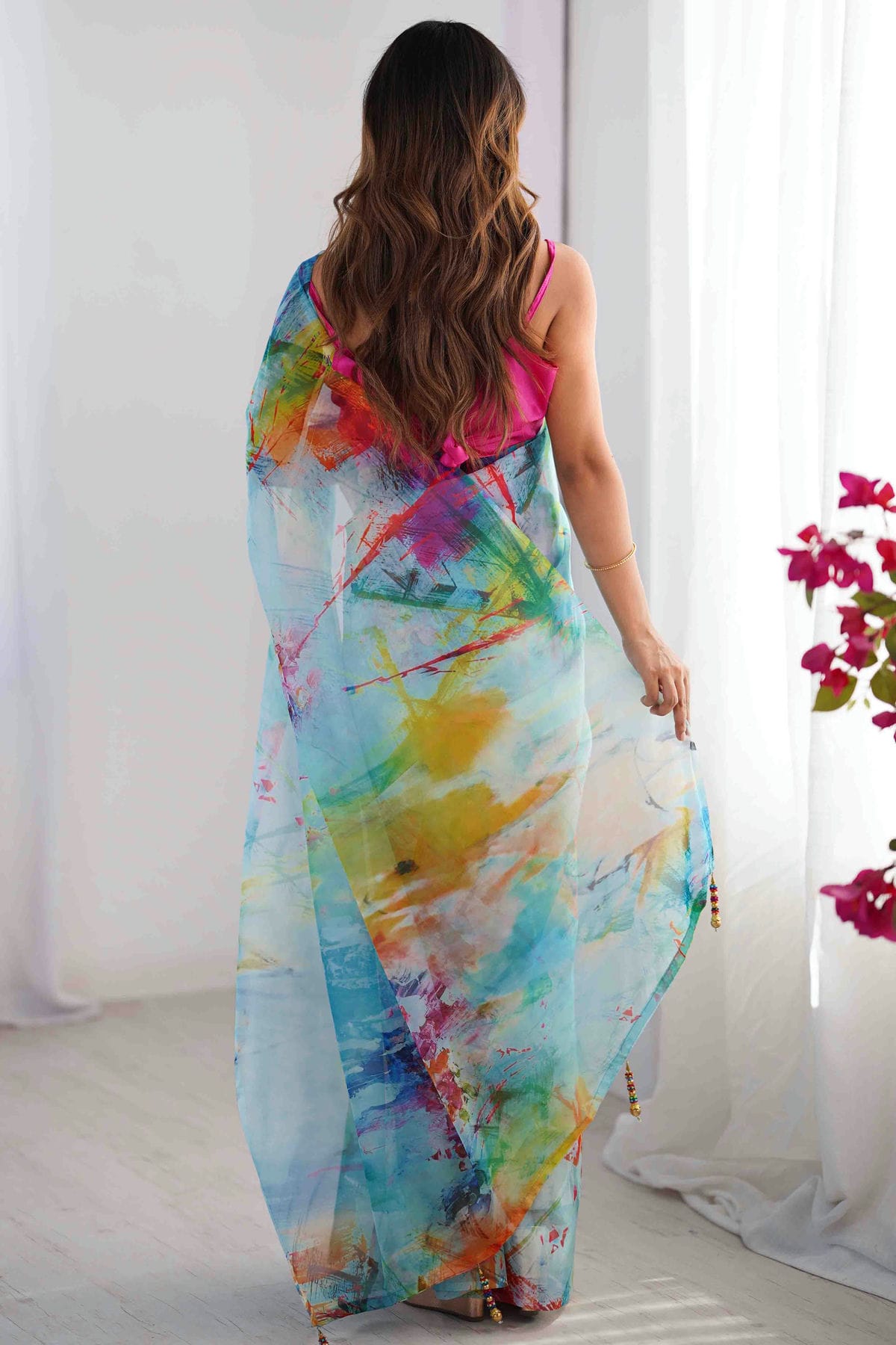 Sky Blue Colour Organza Printed Saree VSSD1113844