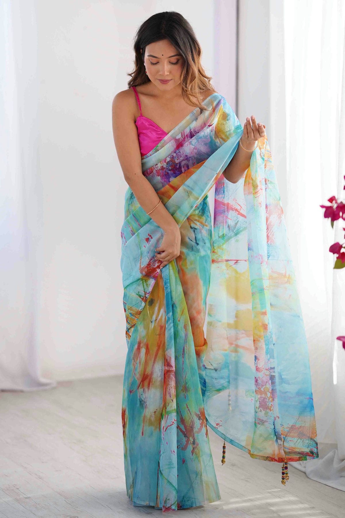 Sky Blue Colour Organza Printed Saree VSSD1113844