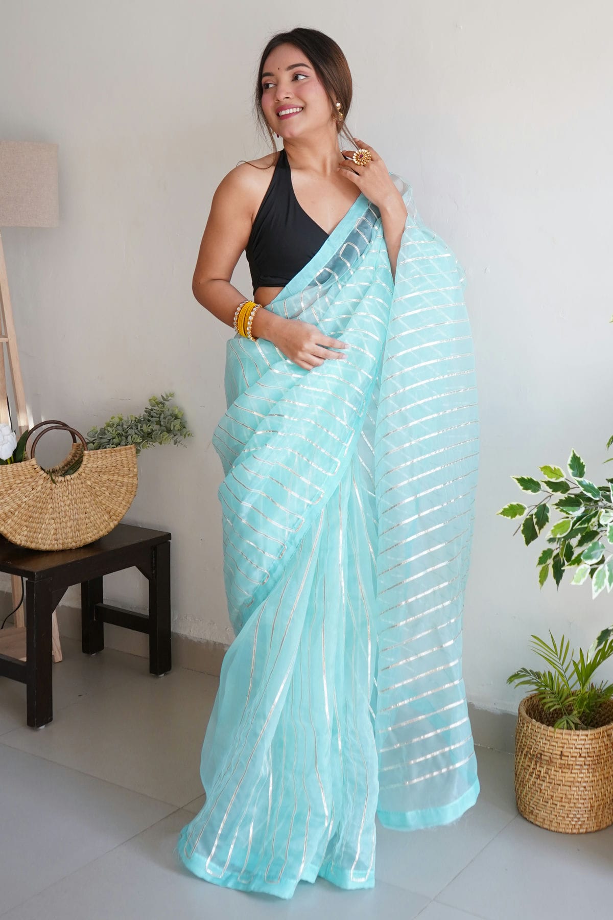 Sky Blue Colour Organza Saree VSSD1110395