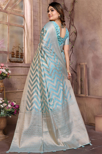 Sky Blue Colour Organza Saree