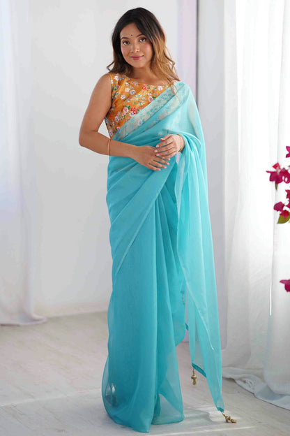 Sky Blue Colour Organza Saree VSSD1113832