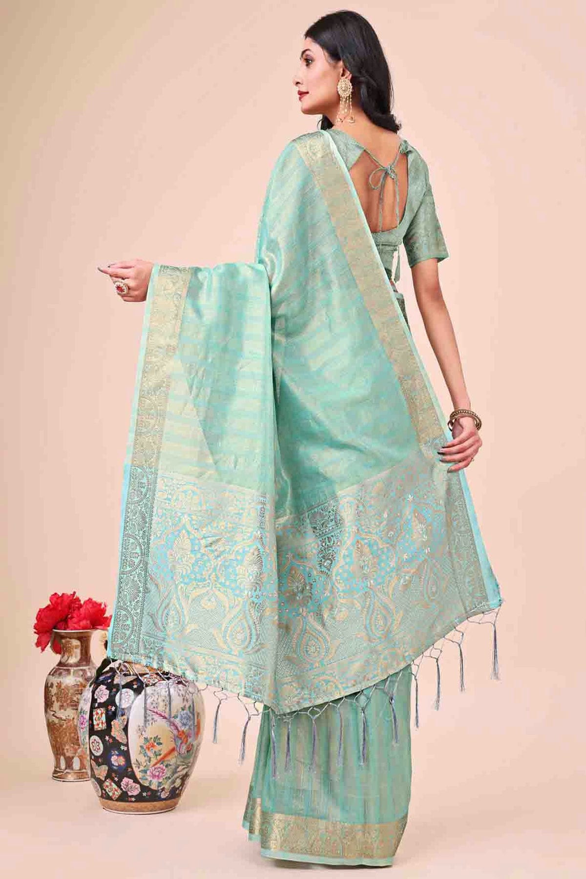 Sky Blue Colour Organza Woven Traditional Sarees VSSD1113729