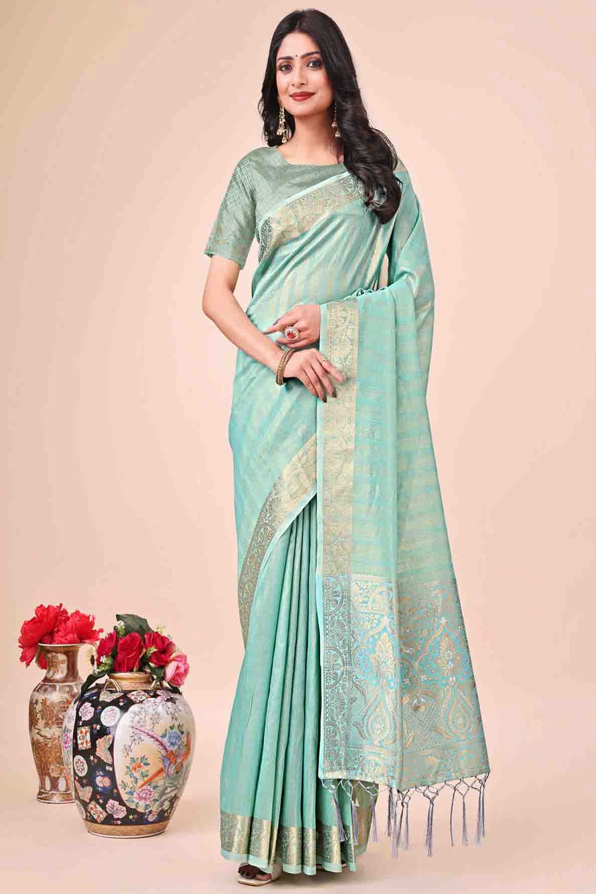 Sky Blue Colour Organza Woven Traditional Sarees VSSD1113729