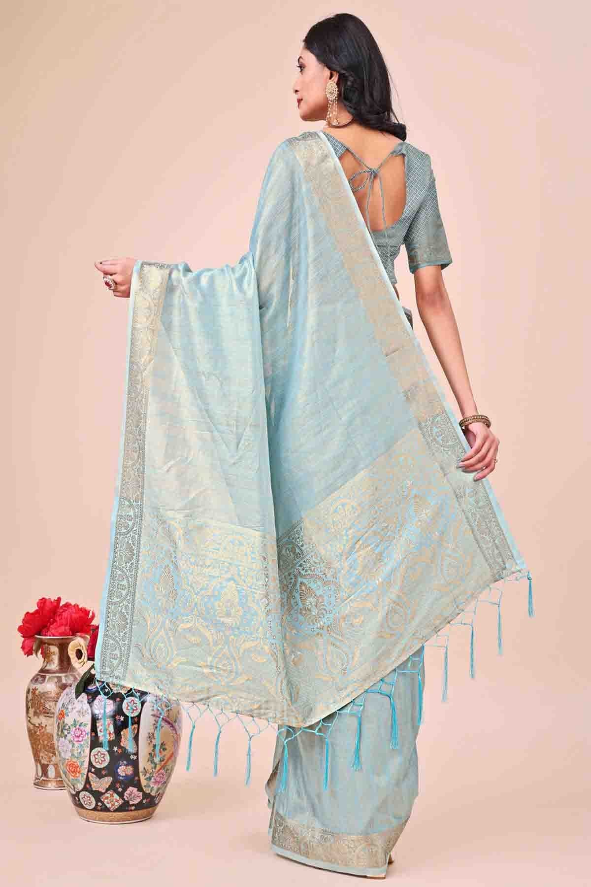 Sky Blue Colour Organza Woven Traditional Sarees VSSD1113731