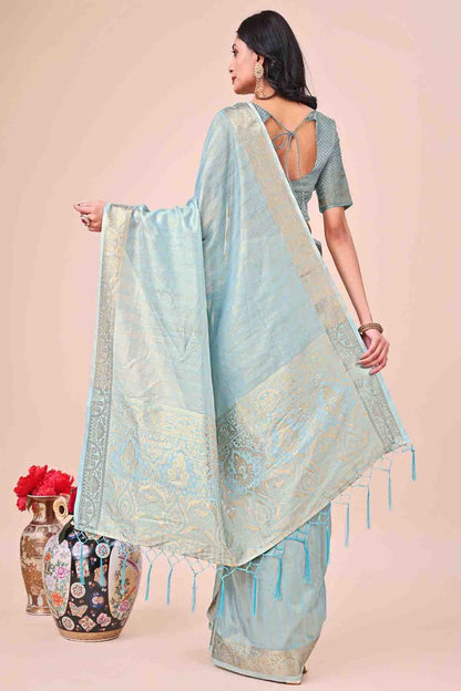 Sky Blue Colour Organza Woven Traditional Sarees VSSD1113731