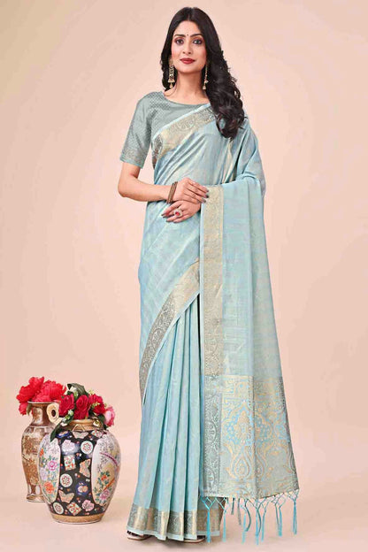 Sky Blue Colour Organza Woven Traditional Sarees VSSD1113731