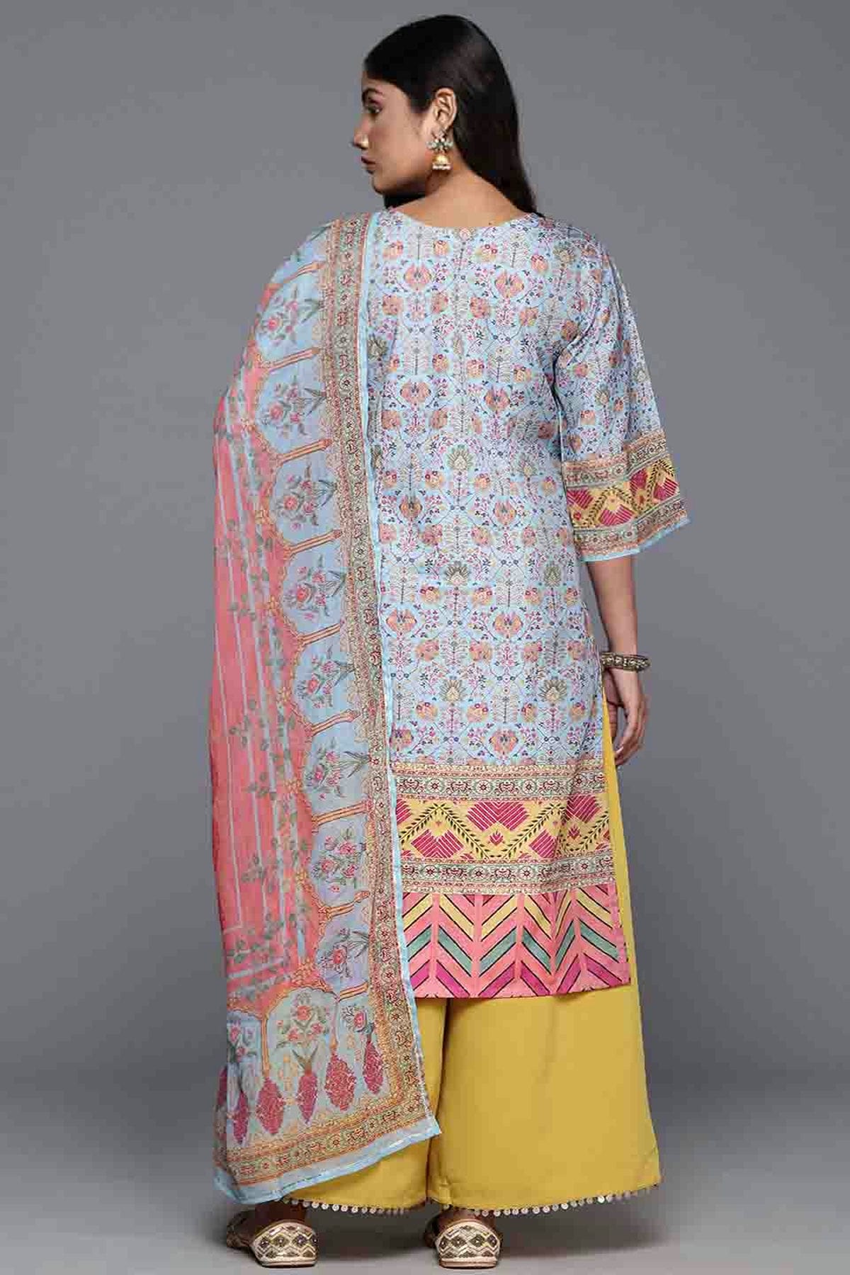Sky Blue Colour Poly Crepe Stitched Palazzo Pant Suit VSSS1113799