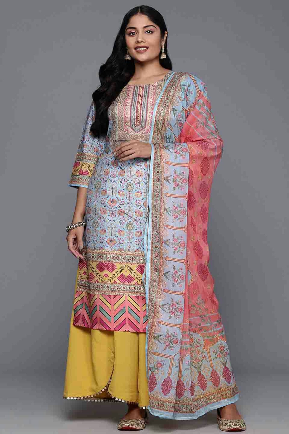 Sky Blue Colour Poly Crepe Stitched Palazzo Pant Suit VSSS1113799