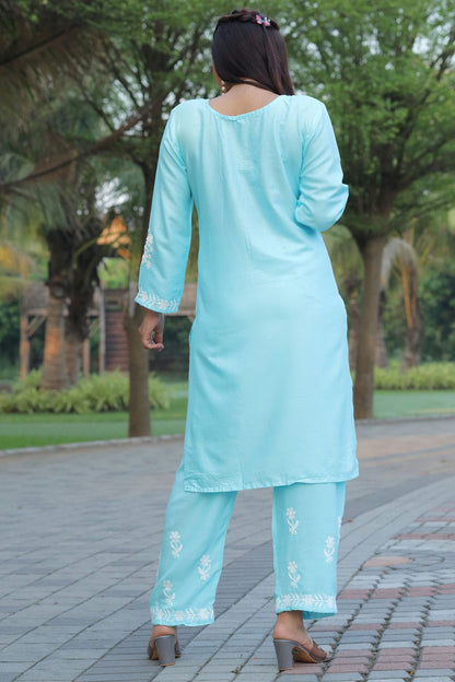 Sky Blue Colour Rayon Kurta And Pant Set VSKR1111300