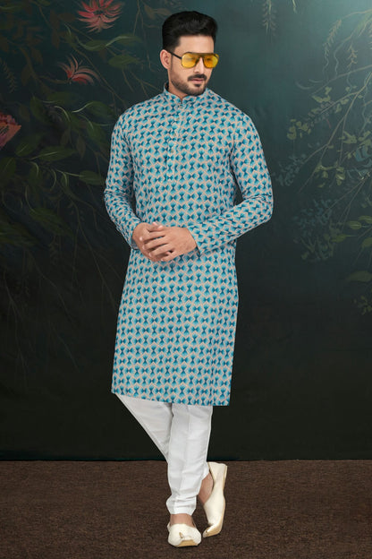Sky Blue Colour Rayon Kurta Pajama VSKP1040487