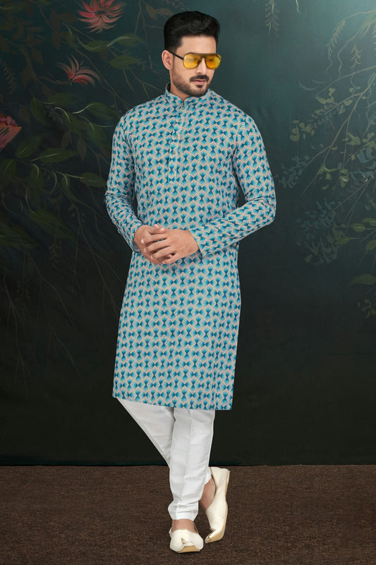 Sky Blue Colour Rayon Kurta Pajama VSKP1040487