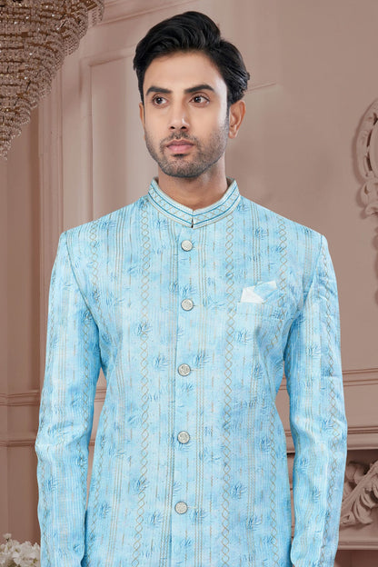 Sky Blue Colour Silk Dupion Sherwani VSSH1040594