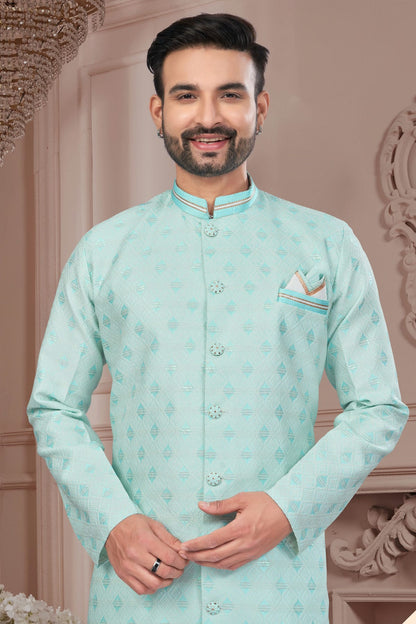 Sky Blue Colour Silk Dupion Sherwani VSSH1040616