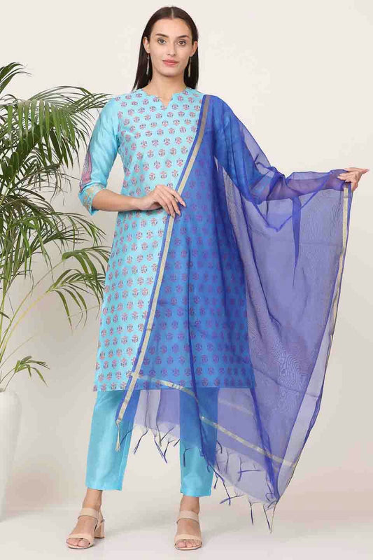 Sky Blue Colour Silk Stitched Suit VSSS1112912