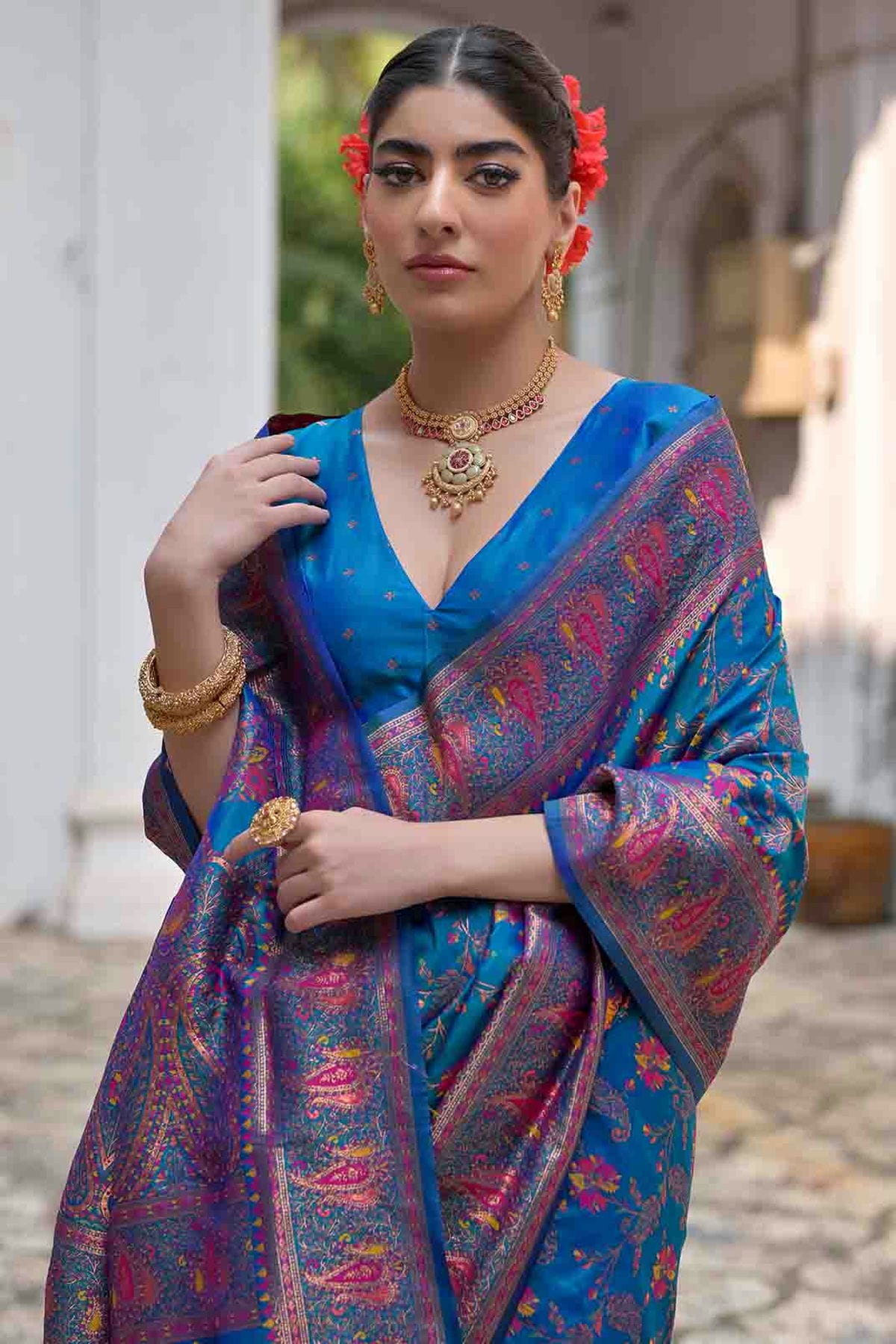 Sky Blue Colour Silk Traditional Saree