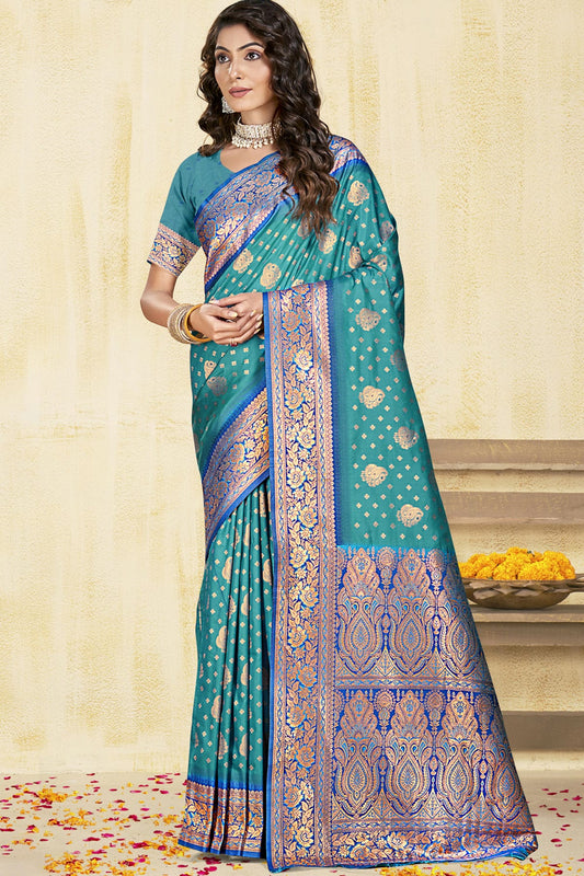 Sky Blue Colour Silk Woven Work Traditional Saree