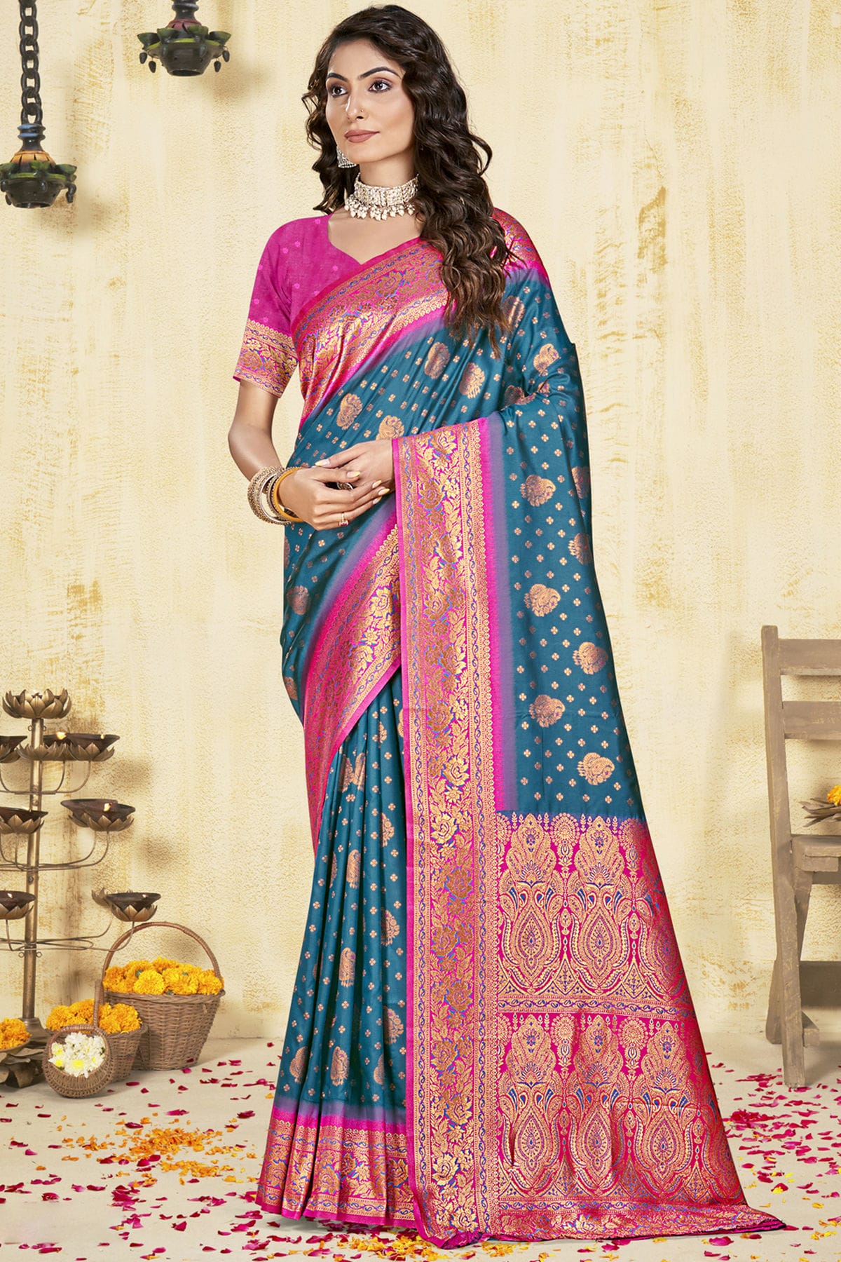 Sky Blue Colour Silk Woven Work Traditional Saree