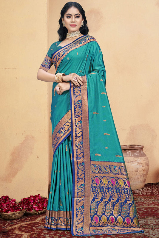 Sky Blue Colour Silk Woven Work Traditional Saree