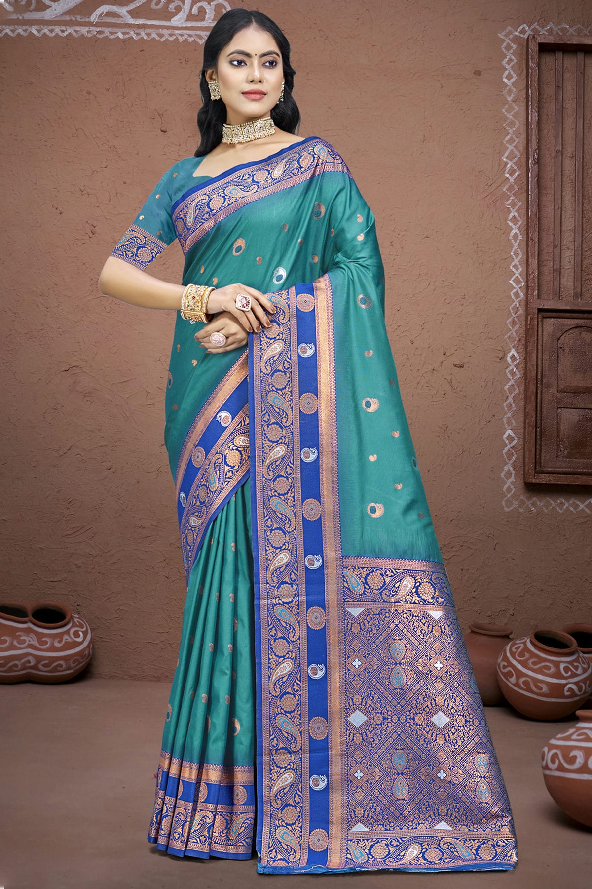 Sky Blue Colour Silk Woven Work Traditional Saree