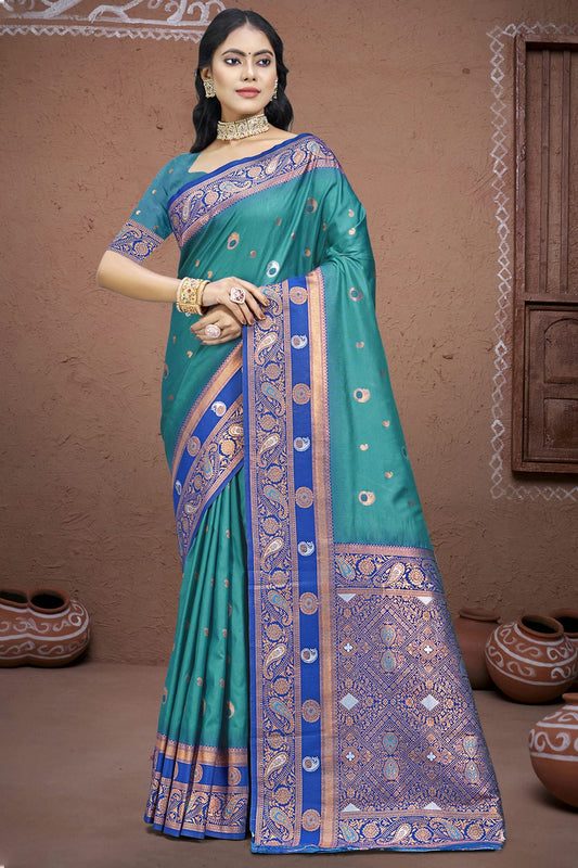 Sky Blue Colour Silk Woven Work Traditional Saree