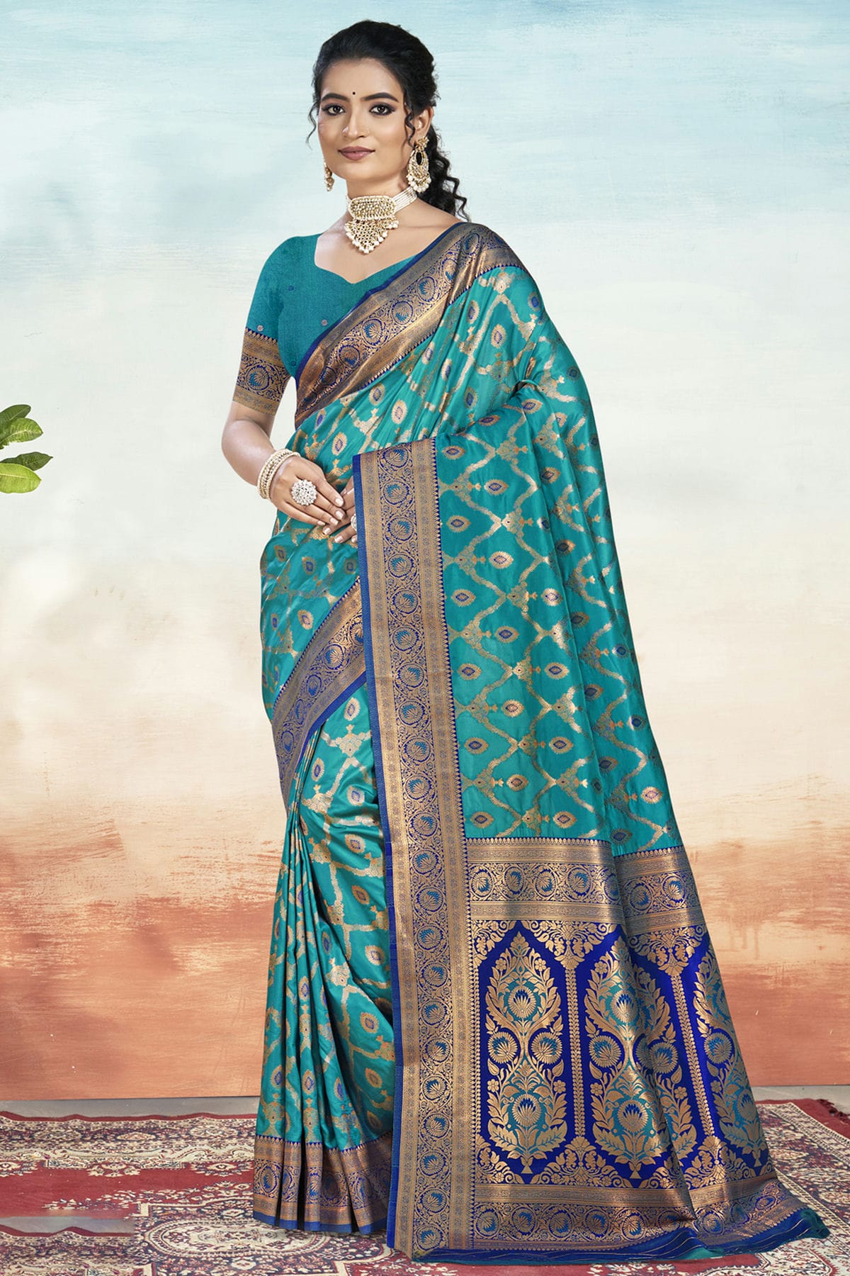 Sky Blue Colour Silk Woven Work Traditional Saree