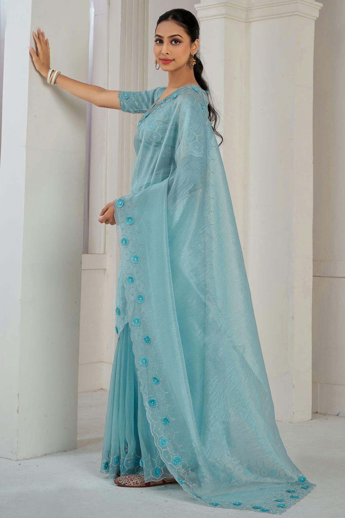 Sky Blue Colour Soft Organza Designer Saree VSSD1121877