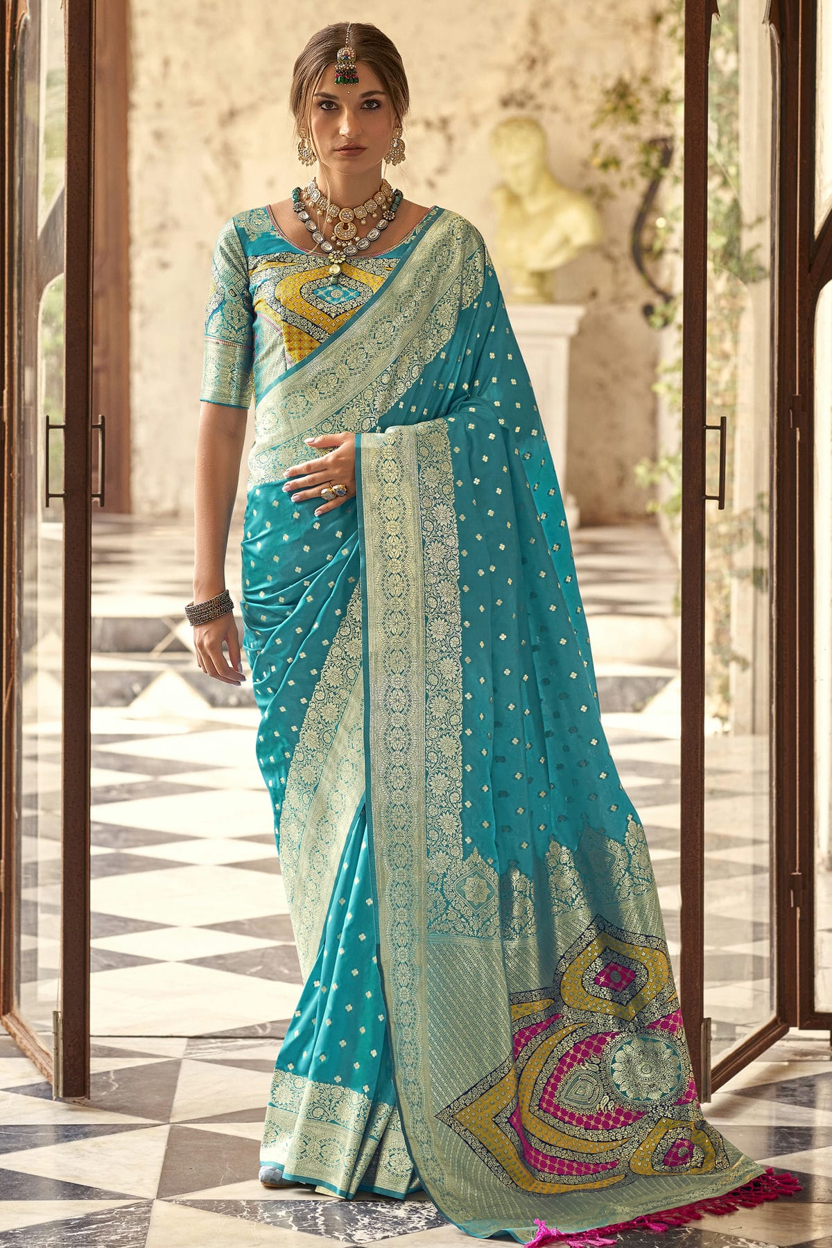 Sky Blue Colour Soft Silk Traditional Saree