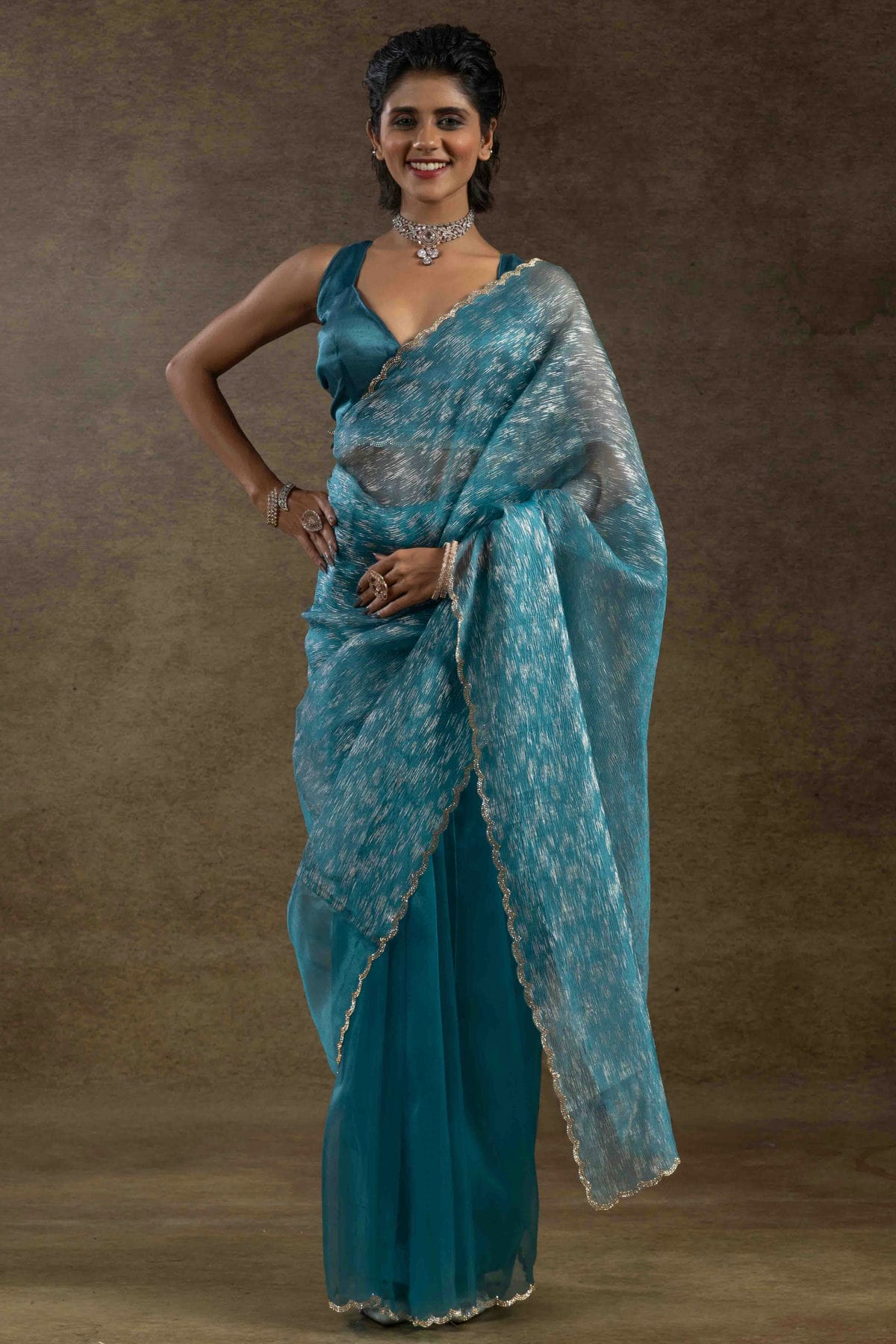 Sky Blue Colour Tissue Silk Ready To Wear Saree VSSD1122043
