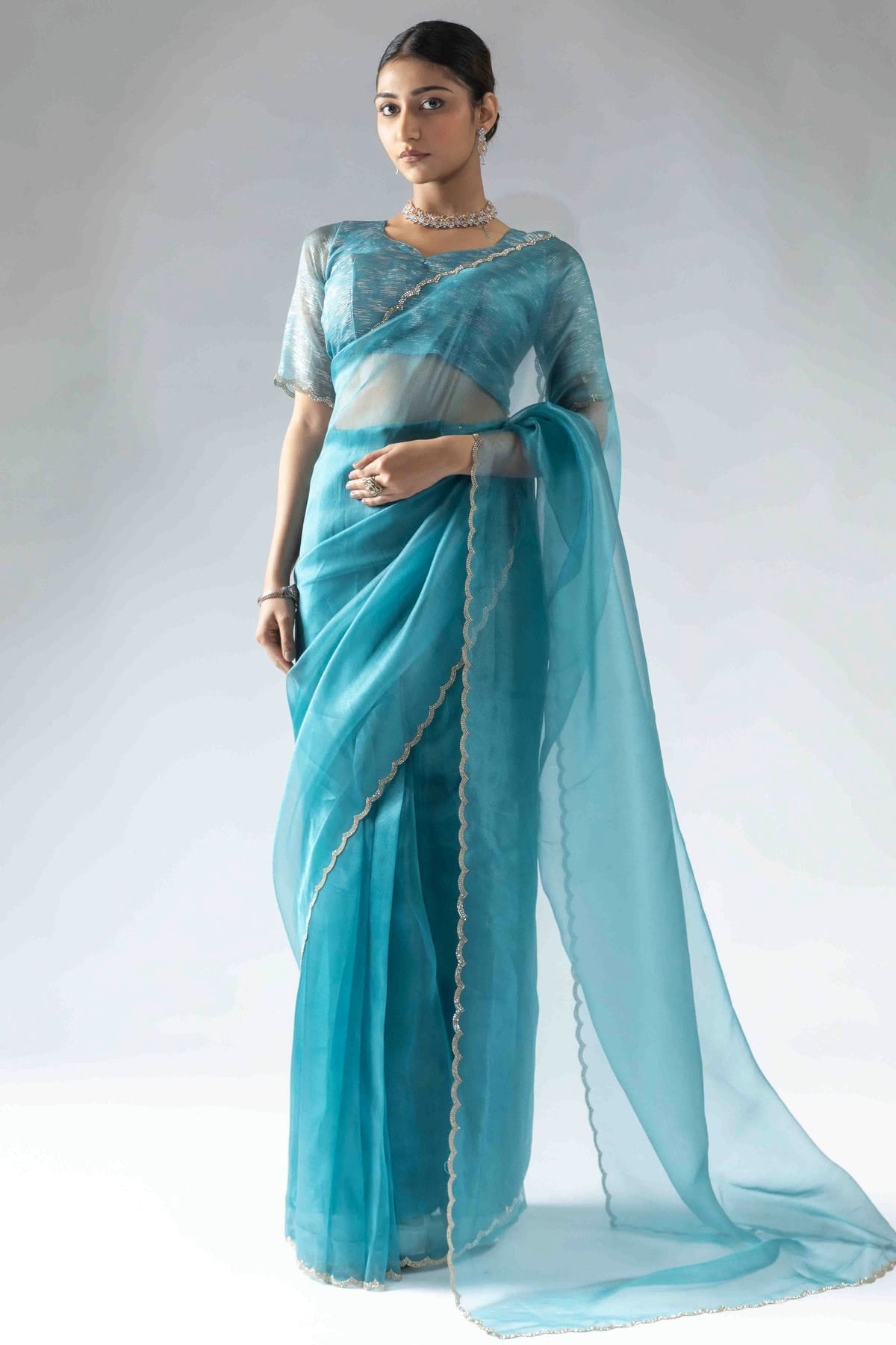 Sky Blue Colour Tissue Silk Ready To Wear Saree VSSD1122049