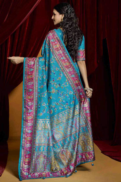 Sky Blue Colour Tussar Silk Paisley Printed Saree VSSD1113714