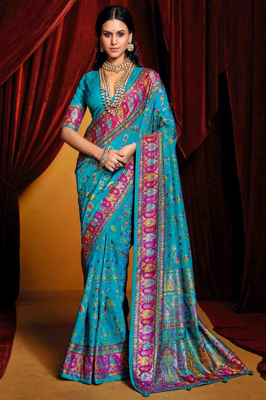 Sky Blue Colour Tussar Silk Paisley Printed Saree VSSD1113714