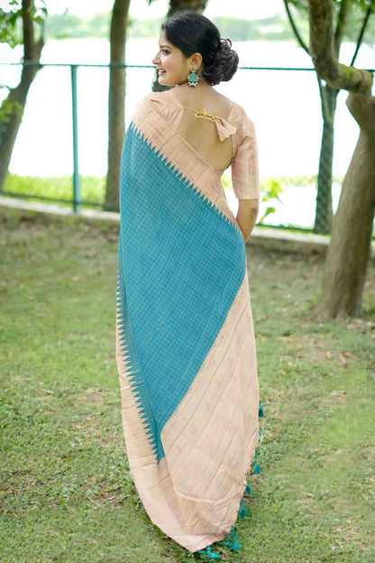Sky Blue Colour Tussar Silk Traditional Saree