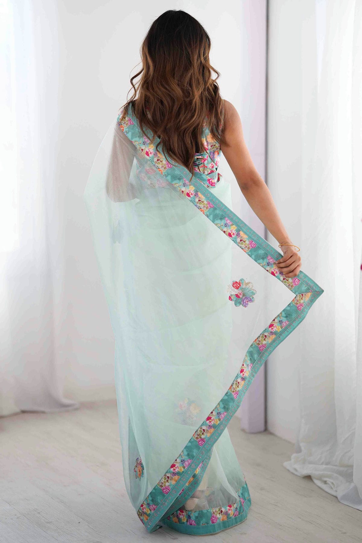 Sky Blue Colour Twill Net Desginer Saree VSSD1113838