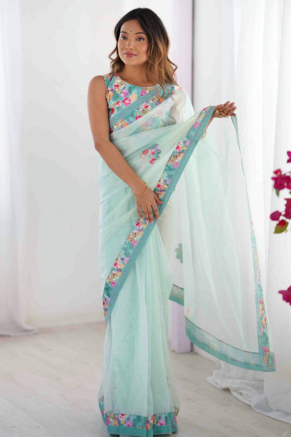 Sky Blue Colour Twill Net Desginer Saree VSSD1113838