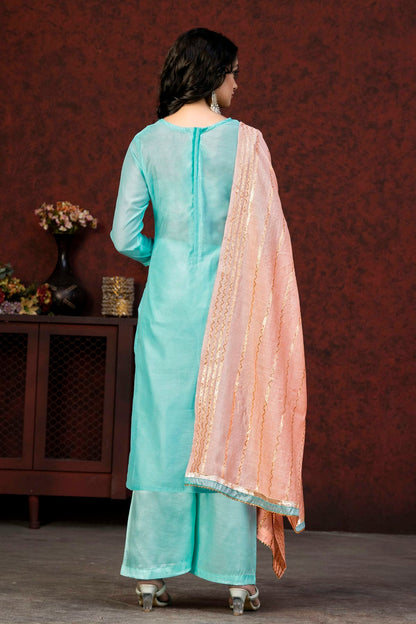 Sky Blue Colour Unstitched Banarasi Jacquard Fabric Straight Suit VSUS1160890