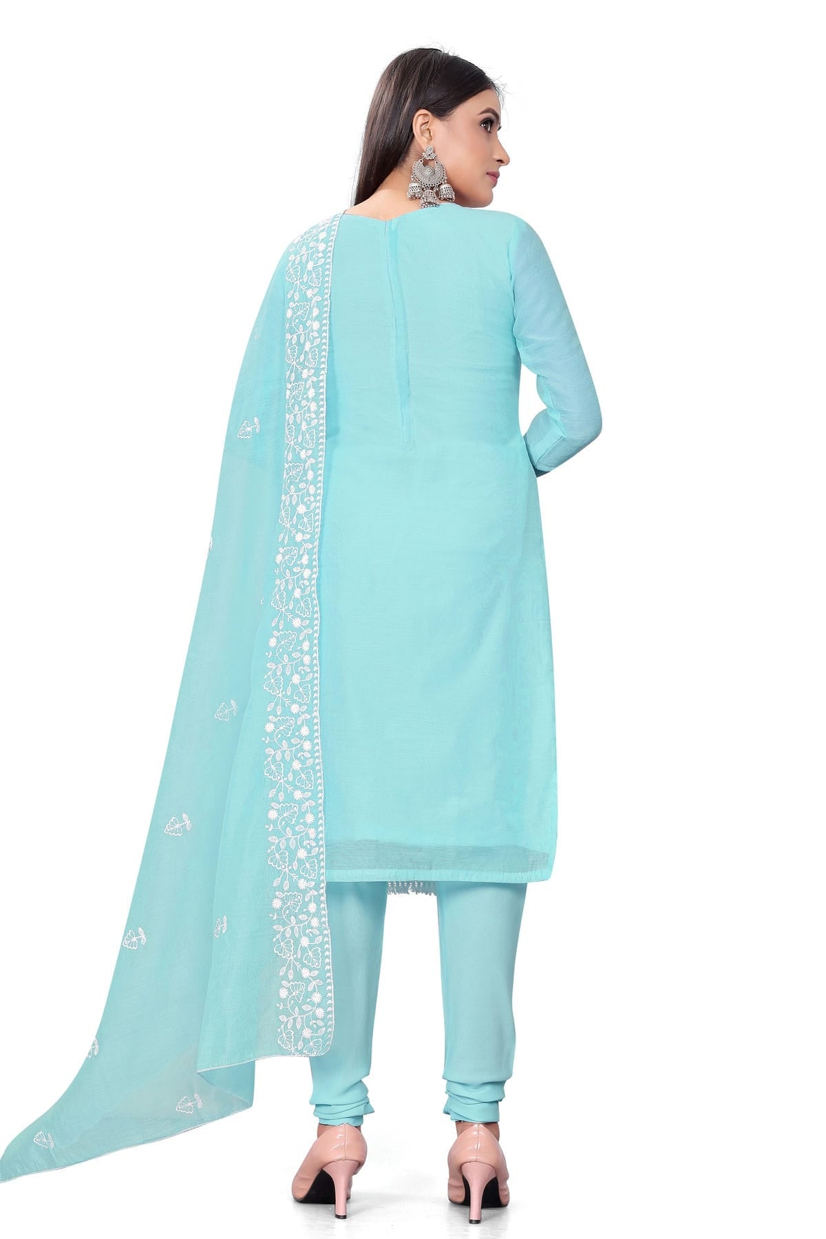 Sky Blue Colour Unstitched Chanderi Cotton Churidar Suit VSUS1160693