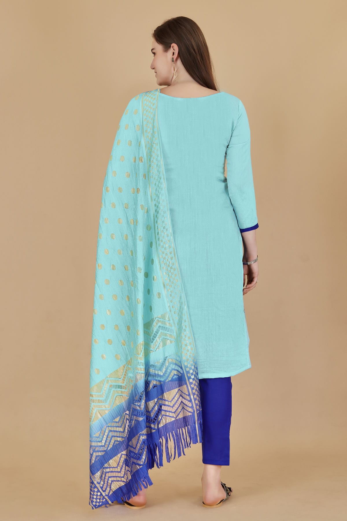 Sky Blue Colour Unstitched Cotton Jacquard Straight Suit VSUS1160885