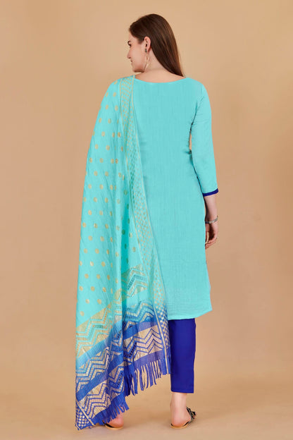 Sky Blue Colour Unstitched Cotton Jacquard Straight Suit VSUS1160885